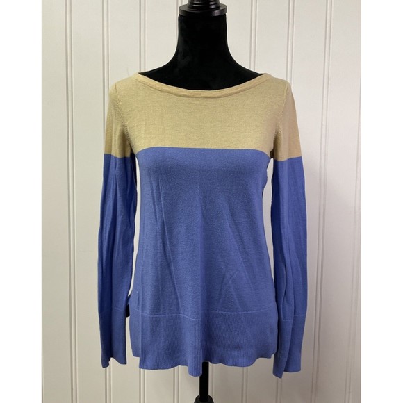 LILLY PULITZER lightweight wool blend DEBRA sweater Blue Beige colorblock Size M - Picture 1 of 10